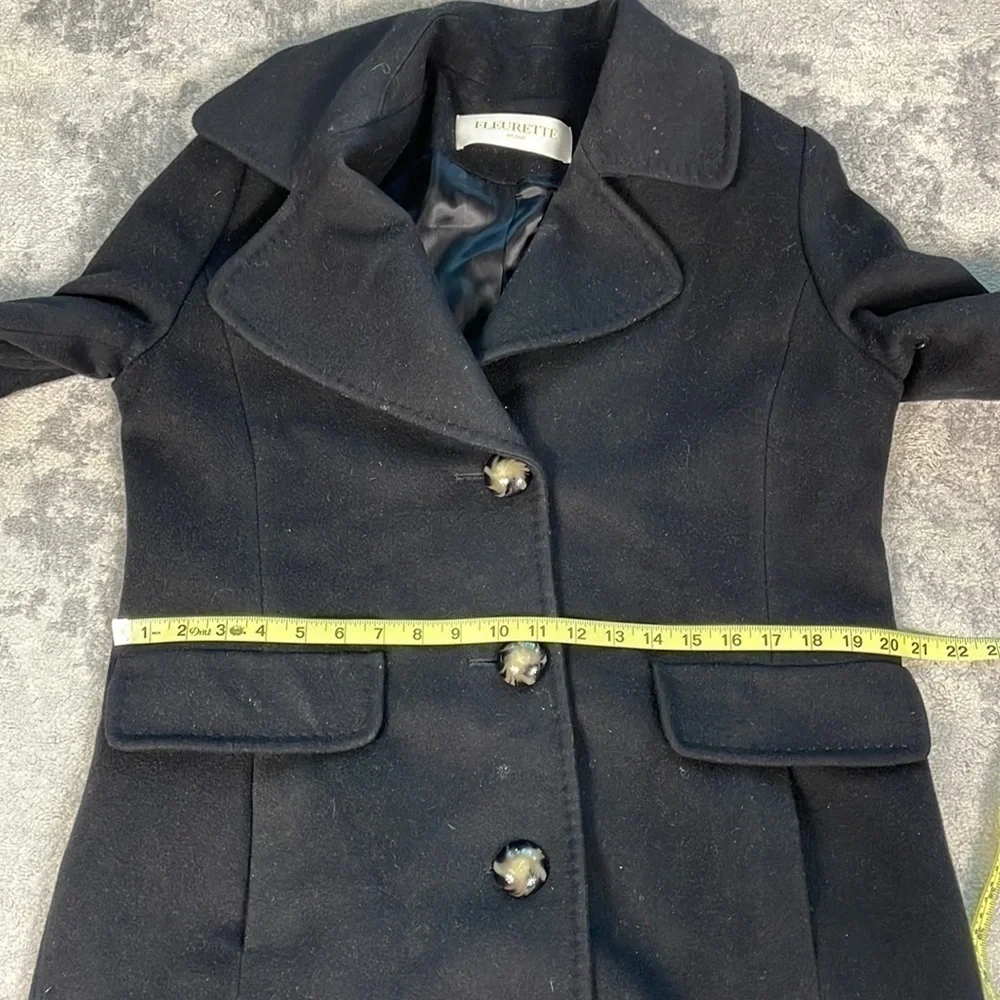 Fleurette Black Wool Cashmere Button Front Winter Coat Longline